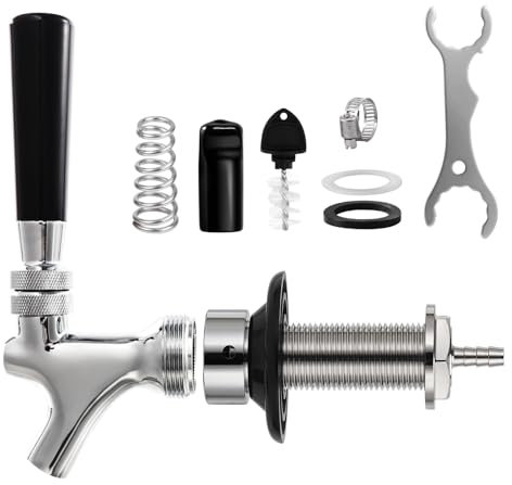 3 Shank Stainless Steel Core Beer Faucet 1/4Barb Draft Beer Faucet Beer Shank Chrome Plated Beer Tap Shank Faucet for Homebrew Kegerator Parts with Spanner Wrench Hose Clamp Tap Brush