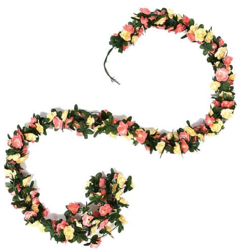 Yurosiay 2 pezzi 2,4m Ghirlanda di rose artificiali, finta rosa artificiale, ghirlanda di fiori artificiali come vera, elegante ghirlanda di rose, fiori di seta, fiore artificiale appeso, per