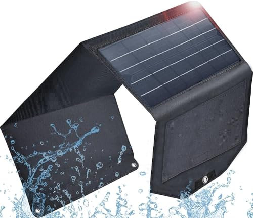 Cargador Panel Solar, Portátil Impermeable Placa Solar Plegable Power Bank Carga Rápida Batería Externa para Smartphones, Tabletas y Acampar al Aire Libre