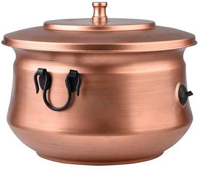 LifeSmart Garden Hose Holder Pot Storage with Lid 19x19x15.25 for Yard, Indoor & Outdoor Use - Water Hose Container, Handmade (Brushed Copper)