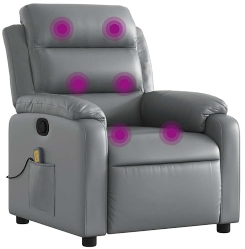 vidaXL Massagesessel, Sessel Verstellbare Rückenlehne Fußteil, Fernsehsessel Relaxsessel mit Liegefunktion, Liegesessel Polstersessel Ruhesessel, Grau Kunstleder