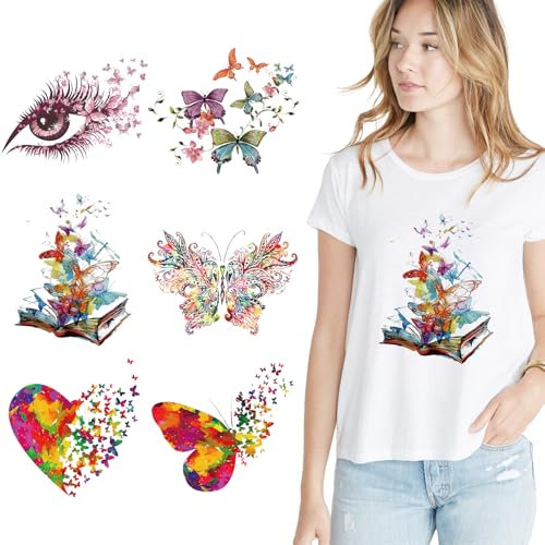 YAANBUNB 6 Stück Patches zum Aufbügeln Bügelflicken Schmetterling Bügelbilder Groß Thermotransfer Patches Aufbügelbilder Bunt Patch Sticker Kleidung Thermotransfer Bügelbilder für T-Shirt Jeans