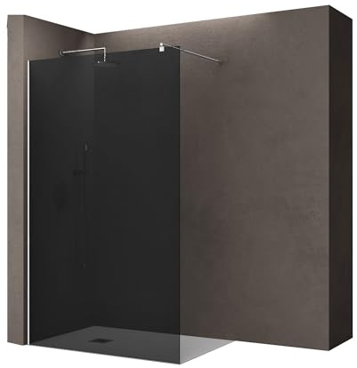 doporro Walk-In Dusche Duschwand 100x200cm Duschabtrennung 10mm ESG-Glas | vollgrau Duschwand mit Nanobeschichtung | rundem Stabilisator aus Edelstahl | Aluminiumrahmen in Chrom | Bremen02VG