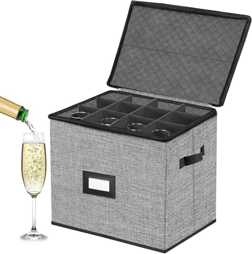 UCK-KIT Estuches de Almacenamiento de Cristal con divisores,Caja de Almacenamiento de Vidrio de champán,Contiene 12 Copas de Vino para cristalería, Cajas móviles