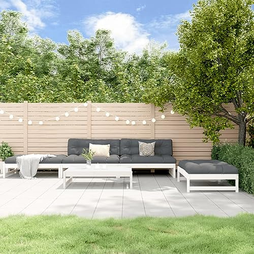 WEMYUFURN 5-TLG. Garten-Lounge-Set mit Kissen Weiß Massivholz, Outdoor-Sitzgruppe, Terrassen-Lounge-Set, Garten-Couchgarnitur - Wetterbeständig, Komfortabel - für Terrasse, Garten und Balkon