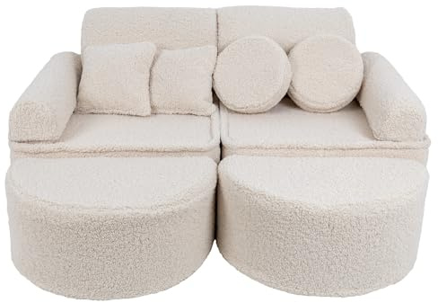 MEOWBABY Kindersofa – Spielsofa für Kinder – Weiche Klappsofa mit Schlaffunktion – Kuschelecke für Kinderzimmer, Cord, Ecru