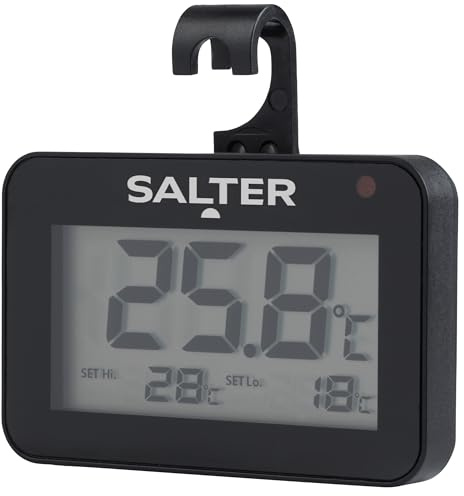 Salter digitales Kühlschrankthermometer – magnetisch aufhängen, aufstellen oder kleben, LED-Anzeige für sichere Zonen, Temperaturbereich von -10~50 ° C, Graduierungen von 0,1 °C, SA00574BFEU12