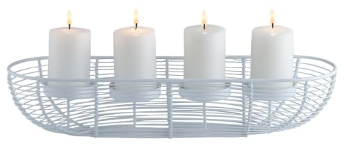 Moderner Adventskranz Flann handgemacht aus Metall in Weiß 40 cm hoch