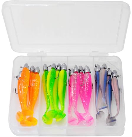 FOLANDO 16pcs Fishing Soft Lures Kit, Weights Jig Heads Hooks Lures Baits Plastic Kit for Trout Redfish Saltwater/Freshwater 5cm3g GDE-31