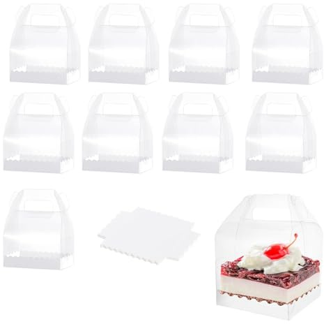 10 Pcs PET Transparent Cake Boxes, 4 Inch Square Clear Display Cupcake