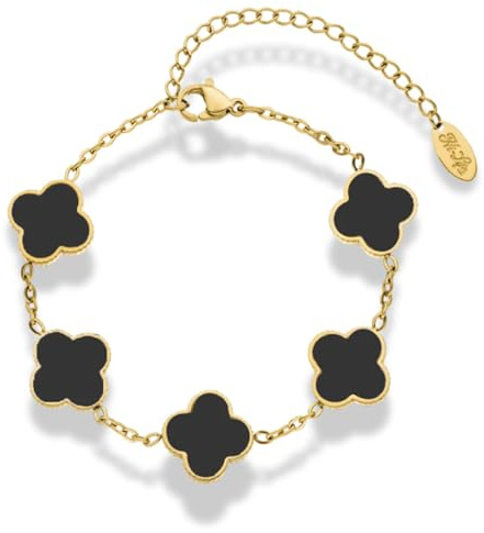 Kleeblatt Armband – Gold, wasserfest | Damen Armband aus Edelstahl 17-20 cm | Schmuck für Mutter & Tochter mit Anhängern | Perfektes Geschenk für Weihnachten, Muttertag & andere Anlässe
