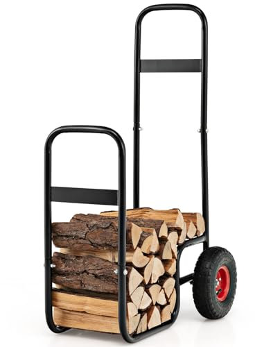 FANTASK Chariot à Bois de cheminée en métal avec Roues jusqu'à 100 kg - Chariot à Bois pour Bois de cheminée - Noir - Étagère pour Transport et Rangement du Bois
