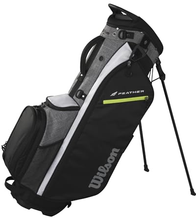 Wilson Feather Stand Bag Sac de Golf, avec Haut à 5 Compartiments et Système de Double Sangle, Noir/Gris/Blanc