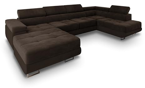 Masseno Ecksofa CASONE R-S mit Schlaffunktion U-Form, Sofa mit Bettkasten, Wohnzimmersofa, Couch, Soffa, Bettsofa, Couchgarnitur- Braun, Monolith 29
