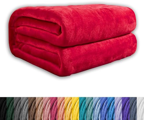 GAIFNAG Kuscheldecke Decke Sofa Strickdecke 150 x 400 cm 230 G/M² Flanell Extra Weich, Waschbar Decke Weich Sofaüberwurf für Tiefen Schlaf Und Bessere Erholung, Rot