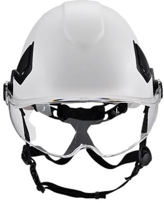 Elmetto da Lavoro SALLET con visiera, Casco da Cantiere, Protezione per Lavori in Quota, ABS Resistente, EN 397+A1:2012, Regolabile 53-64 cm, Bianco