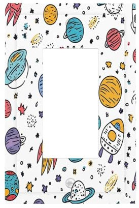 Mexpekil Colored Cartoon Universe Rockets Planets Light Switch Cover, 1 Gang Single Rocker Wall Plates, Decorative Outlet Covers Switchplate for Home Office