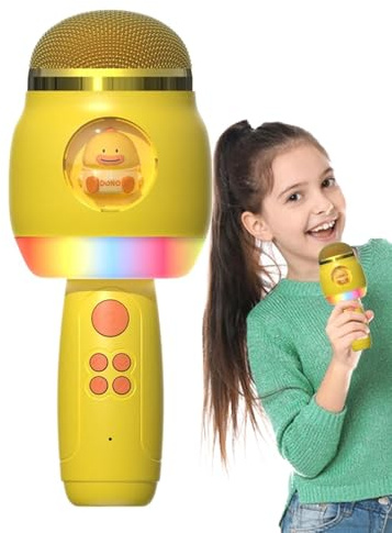 Microfono per bambini, karaoke per bambini, karaoke senza fili con luci a LED, accessori portatili per canzoni karaoke, altoparlanti microfonici per ragazze, ragazzi, bambini e adulti