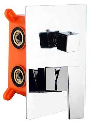 BAGNOCLIC Mitigeur De Douche Encastré Carré 3 Voies avec Inverseur Mécanique Et Boîte D’encastrement – Design Moderne en Laiton Chromé