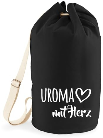 Huuraa Seesack Uroma mit Herz 20 Liter Black Baumwolle Rucksack Geschenkidee