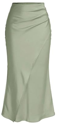 SOLY HUX Women's Satin Maxi Skirt Elegant Wrap High Waisted Ruched Fishtail Dressy Casual Skirts Mint Green Medium