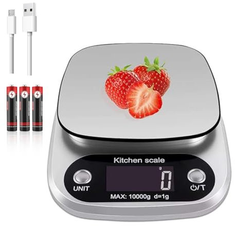 Balance Alimentaire Calcul Calories,Petite Balance de Cuisine Rechargeable Numérique,Balance Électronique Tare Inoxydable avec Écran LCD 4 unités Pour la cuisson de bijoux de mesure(10kg/1g)