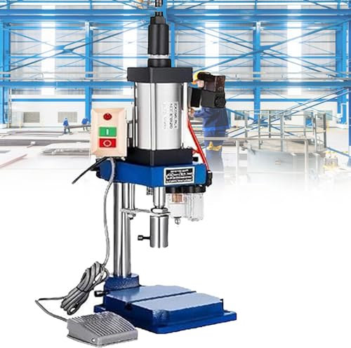 Prensa perforadora neumática vertical resistente para remachado de alta precisión, incluye pedal, ideal para aplicaciones industriales a pequeña escala