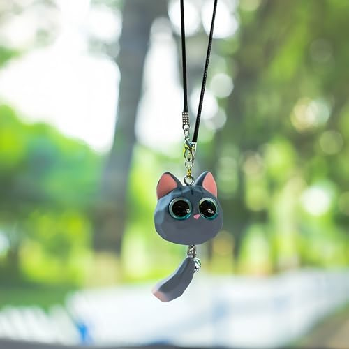 AutoZubehör zum Aufhängen,Auto Anhänger Kätzchen Swinging Auto-Spiegelaufhängung Car Accessories Rückspiegel Nette Innen Dekoration Hänge Ornament Spiegel Charms Zubehör Lustige Geschenke,Grau