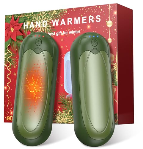 Handwärmer Wiederaufladbar 2er-Set, 7000mAh Elektrische Taschenwärmer mit 3 Heizstufen, Tragbare Magnetische Handwärmer, Wintergeschenk für Damen & Herren, Grün