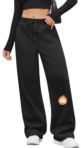 CMTOP Pantalon Jogging Femme Hiver Pantalon Jambes Larges Chaud Polaire en Coton Pantalons de Sport Taille Elastique avec Poches et Cordon de Serrage Décontracté Longue Pants