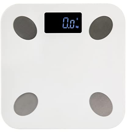 Bilancia digitale da bagno BMI, bianca e analizzatore di composizione corporea, per soggiorno, camera da letto, studio, palestra, 26 x 26 cm