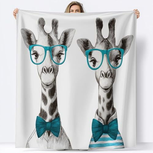 Coperta quattro stagioni Animali Giraffe Occhiali Papillon per Divano Sedia, Morbidi Coperte Plaid Flanella Stile Cartoon - Caldo Trapuntino Sherpa, Peluche Morbido Copriletto Letto, 130 x 150 cm