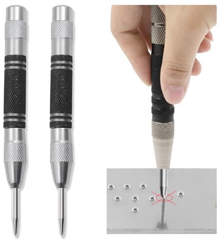 2Pcs Automatic Center Punch, 5 Spring Loaded Center Punch, Steel Adjustable One-Handed Spring Impact Loaded Cen-TER Hole Pun-ch, Metal Ho-le Marker Tool for Machinists Glass Wood Thin Steel Sheets