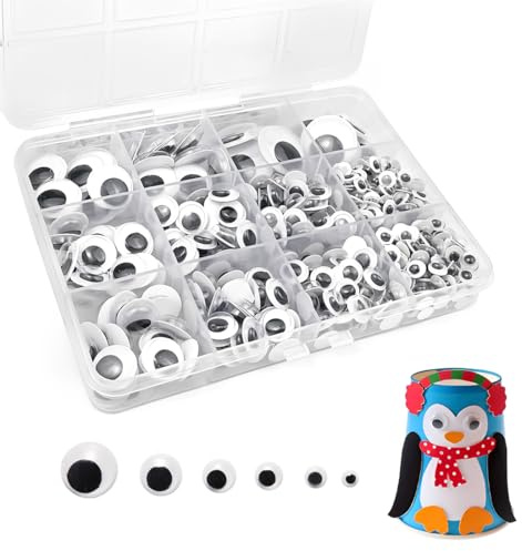 JUGUTA 1280 Stücke Selbstklebende Wackelaugen, 6Mm 8Mm 10Mm 12Mm 15Mm 20Mm Googly Eyes Assorted Sizes