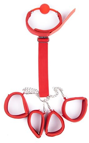 HTdangT Juego De Ataduras De Nailon, Juego De Bondage SM Con Cierre De, Esposas, Tobilleras, Collar, Mordaza, Perfecto Para Principiantes Y Experimentados Juegos De Juguetes