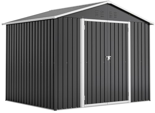 Gxffipw Gartenhaus Metall Geräteschuppen 240.4x192.3x191 cm mit Klapptür, Gerätehaus Gartenschuppen mit Satteldach und Stauraum, Gartenhütte Fahrradschuppen für Gartengeräte, Schwarz ﻿