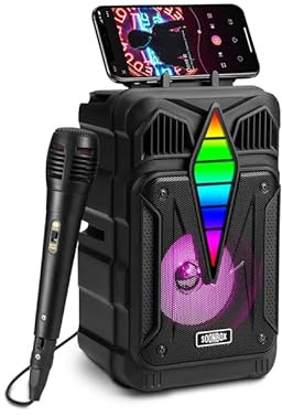 Portable Bluetooth Speaker with Microphone, Wireless Outdoor Speaker with RGB Rhythm Light, Deep Bass, Phone Holder, Ideal for Home, Parties & Outdoor Activities (Black)