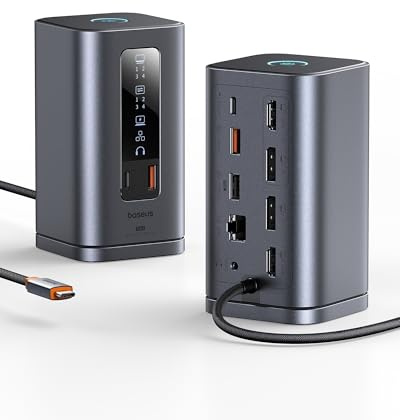 Baseus Docking Station serie Spacemate 11 in 1 docking station 3 monitor con 2 HDMI 1 DP 4K@60Hz, 3 USB-A/C 10Gbps, 1 Gbps Ethernet, 100 W PD, compatibile con laptop