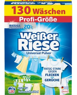 Weißer Riese Universal Pulver (45 Waschladungen), Vollwaschmittel mit riesiger Waschkraft schon ab 20 °C, riesig ergiebiges Waschpulver, ideal für Familien mit Kindern