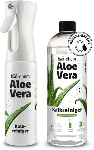 bio-chem Kalkreiniger Konzentrat Aloe Vera mit Flowra Refill | Duftsprühflasche mit 750ml Refill | für Dusche, Armaturen, Fliesen & Wasserflecken