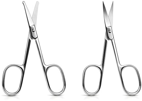 Ensemble Ciseaux Sourcils et Nez en Acier Inoxydable Finition Miroir – Ciseaux Cosmétiques Précision avec Pointe Arrondie, Design Ergonomique Rond/Carré, Kit Toilettage Facile à Nettoyer