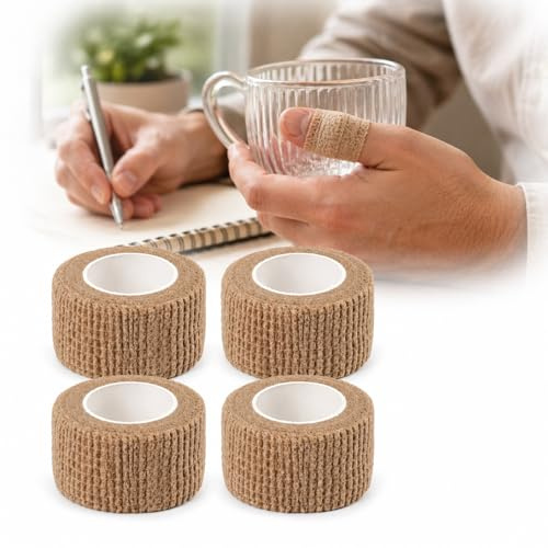 4 rullar självhäftande skyddsremsa, kompatibel med fingrar, 2,5 cm x 4 m elastisk vattentät, dammtät, beige