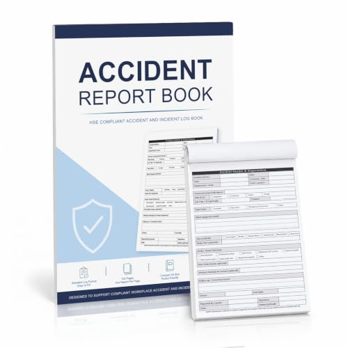 Accident Report Book HSE Compliant A5, 100 Pages, GDPR RIDDOR Log