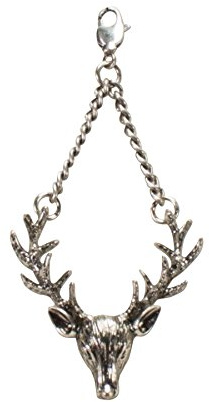 Alpenflüstern Trachten-Anhänger Hirsch mit Kette für Charivari oder Trachtenkette (antik-silber-farben) AAH167