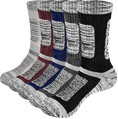 YUEDGE Moisture Wicking Cushioned Men's Winter Work Boot Socks - Thick Thermal Sports Socks, Multipack, 5 Pairs Size 6-10