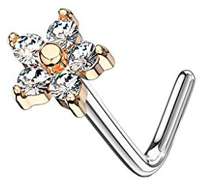 beyoutifulthings Nasen-Piercing Blume ZIRKONIA 4,6mm Nasen-Ring Nasen-Stecker L-Form Chirurgenstahl Multicolor Stab-Länge 6mm
