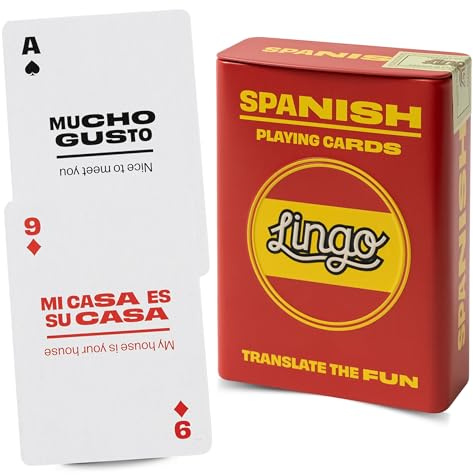 Lingo Spanish Playing Cards in Premium Travel Tin | 52 Phrases with Phonetic Pronunciation | Gift-Ready Box for Hispanic Families, Culture Lovers & Spain or Mexico Travelers