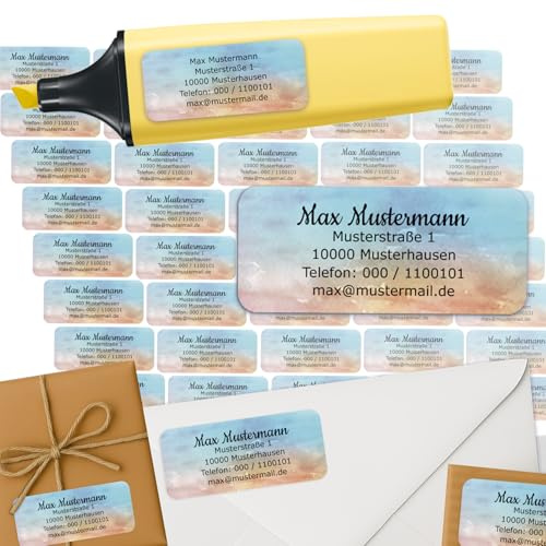 Adressaufkleber Watercolor Absenderetiketten personalisiert 45 Stück | Etiketten mit Wunschadresse Namensaufkleber Schule Adresslabel Ordner Büro Alltag klar bedruckt selbstklebend
