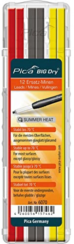 Pica 6070 I Spezial Sommer-Minen für Big Dry 6060 I 4xrot 4xgrafit 4xgelb I For-All, egal ob trocken, nass, glatt, rau, staubig oder ölig, ideal für Holz, Kunststoff, Fliesen I 2x5 mm I 12 Stück