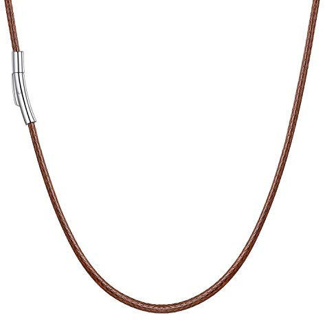U7 braun Lederkette 2mm/45cm geflochtene Wachsschur Kette für Männer Frauen mit Edelstahl Verschluss Simpel Unisex Collier Schmuck für Party Alltagsleben